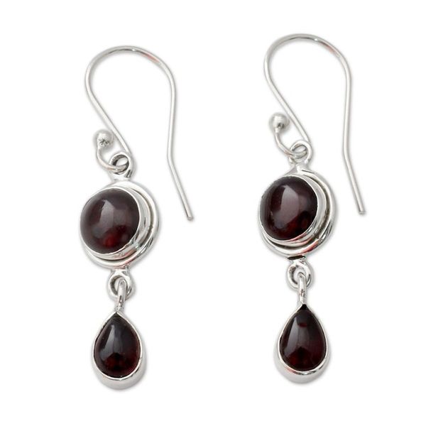Alternate image for Garnet and Sterling Silver Earrings Handmade in India Crimson Glow