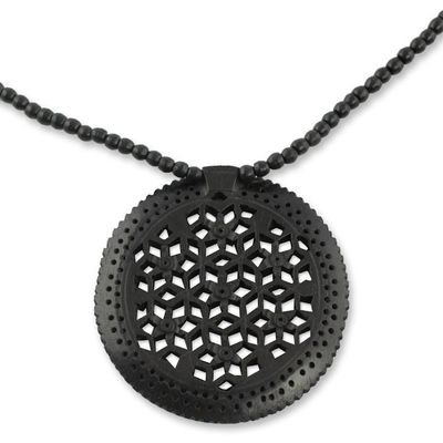 Alternate image for Jali Jewelry Ebony Wood Beaded Necklace Mughal Enchantress Medallion