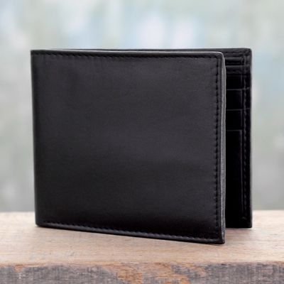 Alternate image for Mens Black Leather Wallet with Traditional Styling Bengal Black