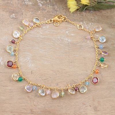 Alternate image for Handmade Gold-Plated Multi-Gemstone Charm Bracelet Rainbow Bubbles