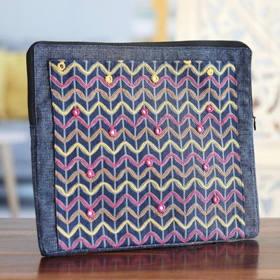 Alternate image for Cotton Tablet Sleeve in Navy and with Embroidered Details Navy Winds