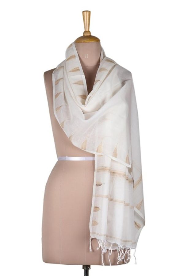 Alternate image for Hand Woven Cotton Muslin and Silk Shawl Sandy Pyramids
