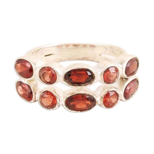 Alternate image for Sterling Silver Domed Ring with Multiple Garnet Stones Loving Glances