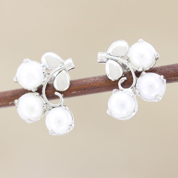 Alternate image for Rhodium-Plated Sterling Silver Cultured Pearl Drop Earrings Sea Trio