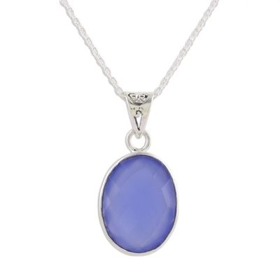 Alternate image for Eight Carat Chalcedony and Sterling Silver Pendant Necklace Blue Serenity