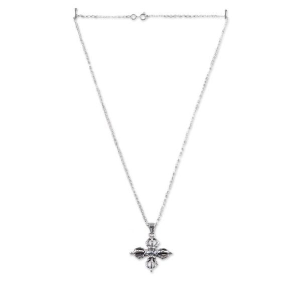 Alternate image for Classic Sterling Silver Dorje Pendant Necklace from India Dorje Flower