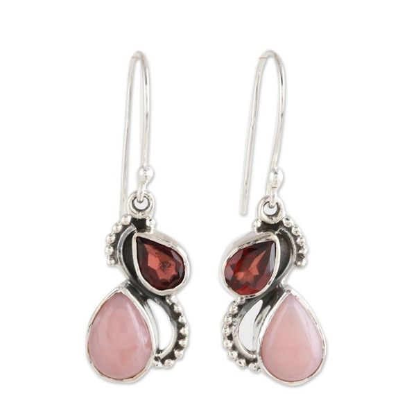 Alternate image for Garnet and Opal Teardrop Dangle Earrings from India Two Teardrops
