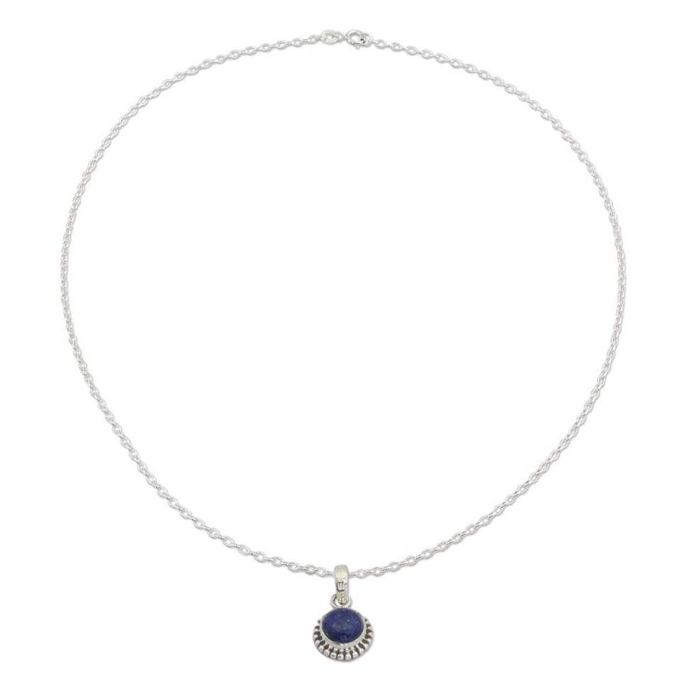 Lapiz Lazuli and Sterling Silver Pendant Necklace from India 'Blue Globe'