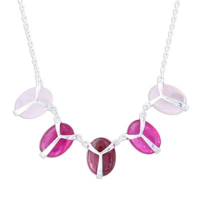 Alternate image for Indian Ruby and Rose Quartz Pendant Necklace Shades of Pink