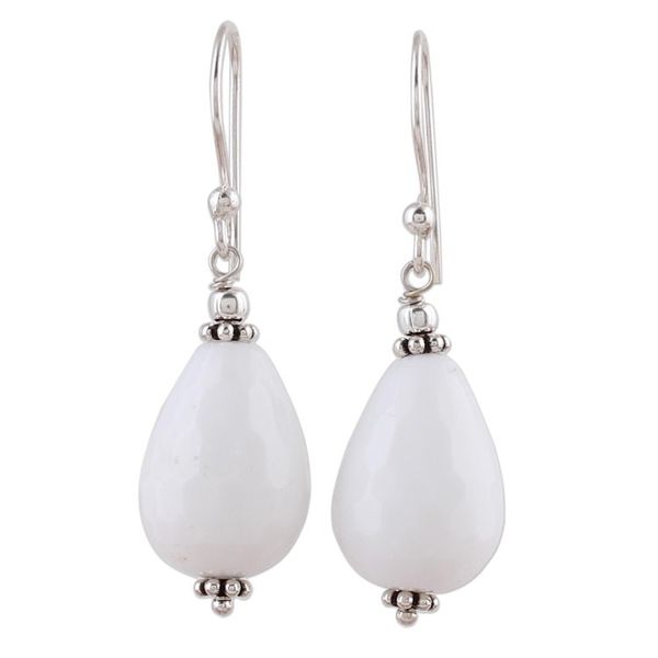 Alternate image for Sterling Silver and White Agate Dangle Earrings from India Pure Wonder