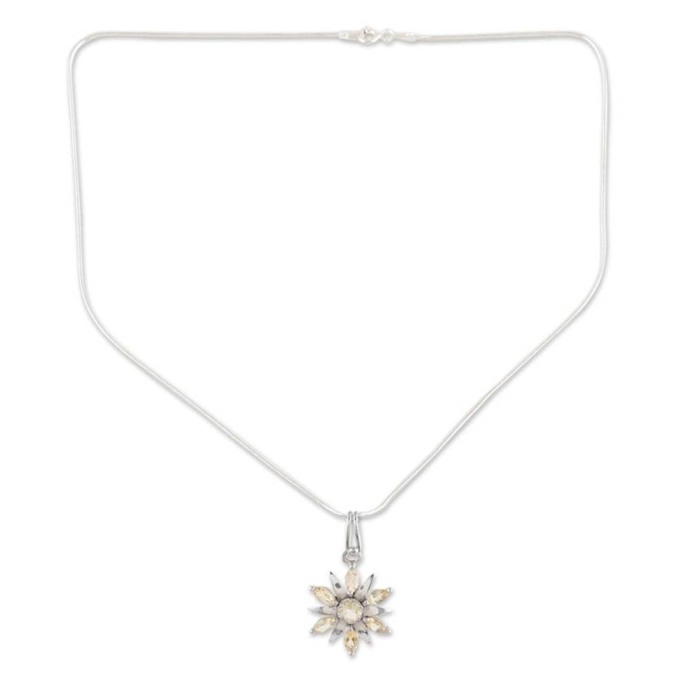 Sterling silver and quartz pendant necklace 'Morning Star'