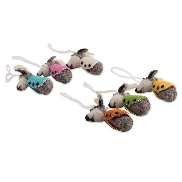 Alternate image for Set of 6 Handcrafted Colorful Reindeer Wool Felt Ornaments Reindeer Gathering