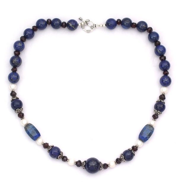 Alternate image for Lapis lazuli and pearl strand necklace India Sky