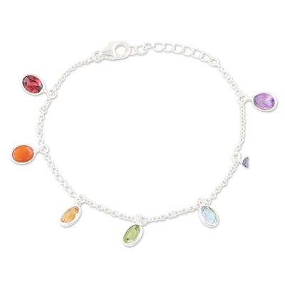 Alternate image for Sterling Silver Charm Bracelet with Faceted Gemstones Sweet Rainbow Souls