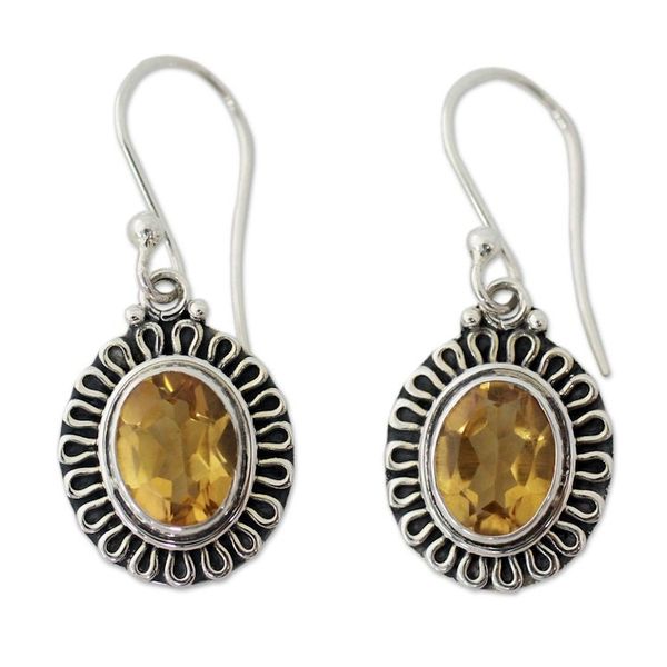 Alternate image for India Artisan Crafted Faceted Citrine Earrings Golden Charm