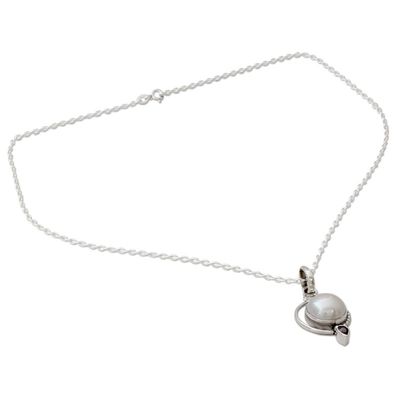 Alternate image for Leaf Theme Silver and Cultured Pearl Necklace with Garnet Sublime Romance