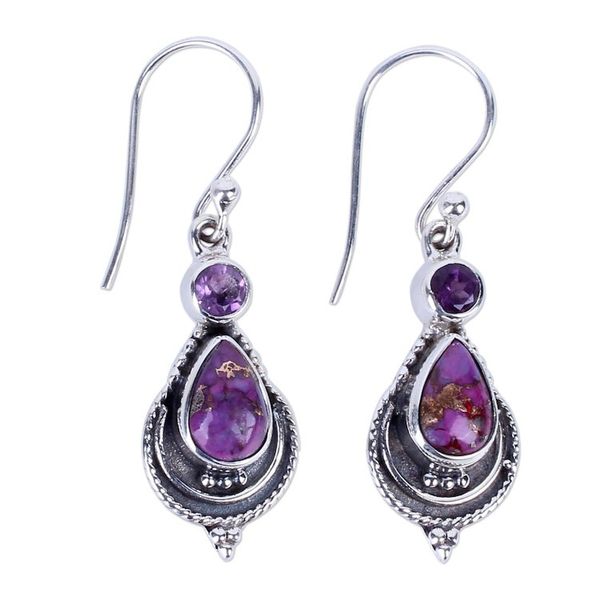 Alternate image for Silver Earrings with Amethyst and Composite Turquoise Mughal Lilac