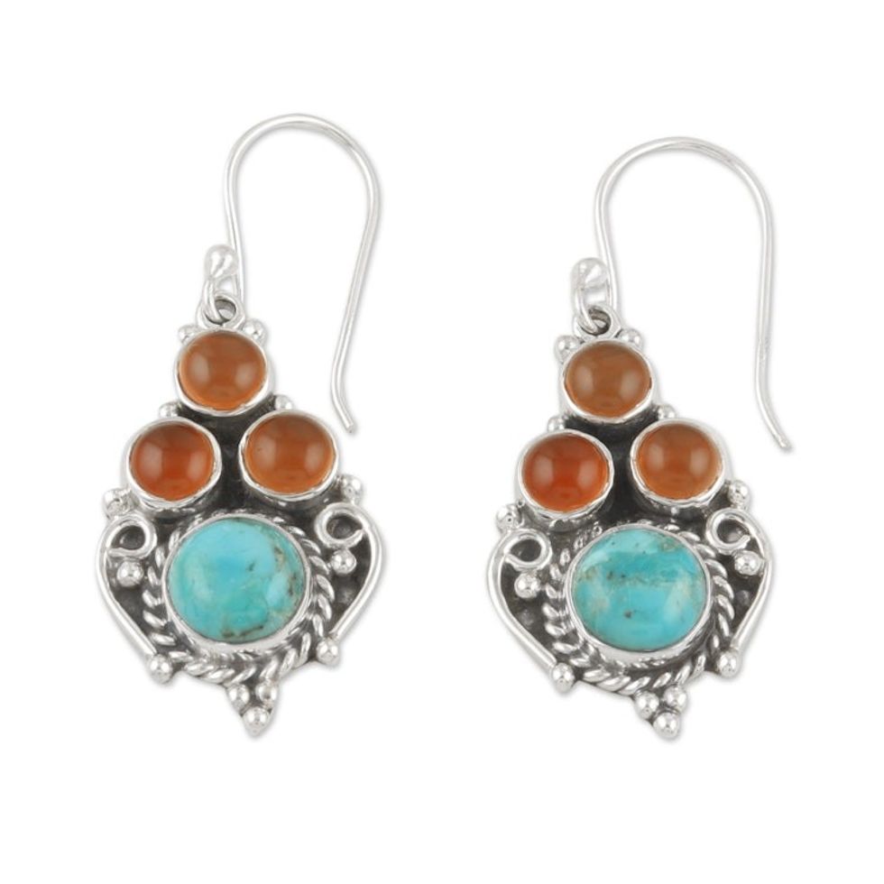 Carnelian and Reconstituted Turquoise Dangle Earrings 'Lagoon Fortune'