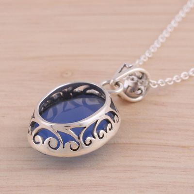 Alternate image for Eight Carat Chalcedony and Sterling Silver Pendant Necklace Blue Serenity