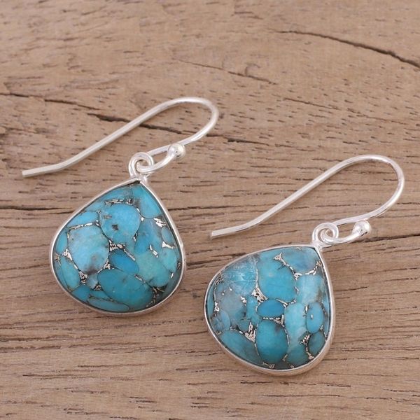 Alternate image for Sterling Silver and Composite Turquoise Earrings from India Dancing Soul