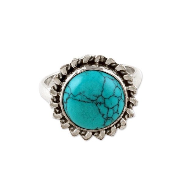 Alternate image for Sterling Silver Cocktail Ring with Reconstituted Turquoise Sea Bloom