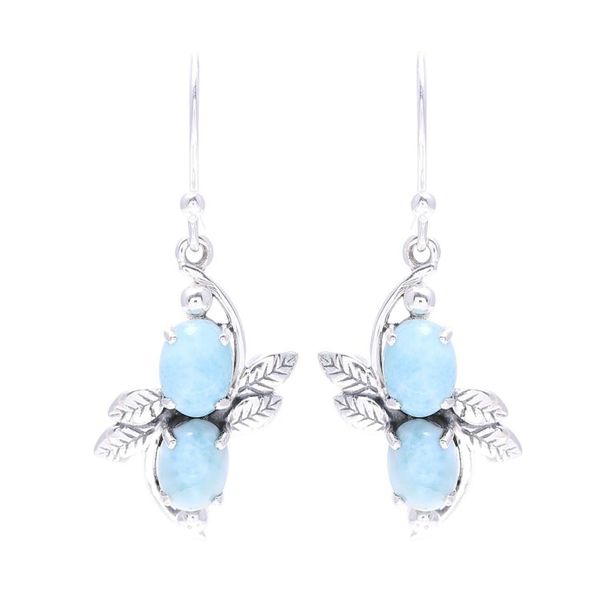 Alternate image for Larimar Ovals and Sterling Silver Leaves Dangle Earrings Sky Flower Duo