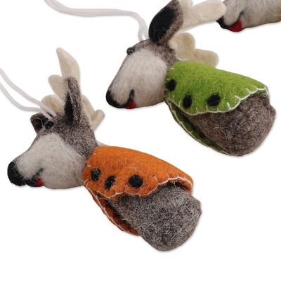 Alternate image for Set of 6 Handcrafted Colorful Reindeer Wool Felt Ornaments Reindeer Gathering