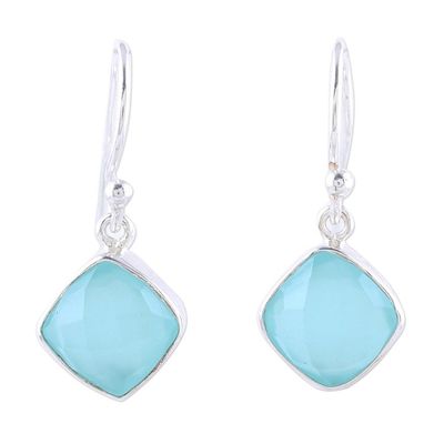 Alternate image for Faceted Aqua Chalcedony Dangle Earrings Sea Glass