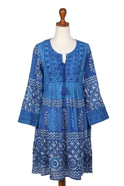Alternate image for Embroidered Blue Cotton Easy-Fit A-Line Dress from India Heavenly Blue
