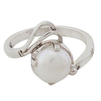 Alternate image for Artisan Crafted Cultured Pearl Single Stone Ring from India Lyrical Bliss