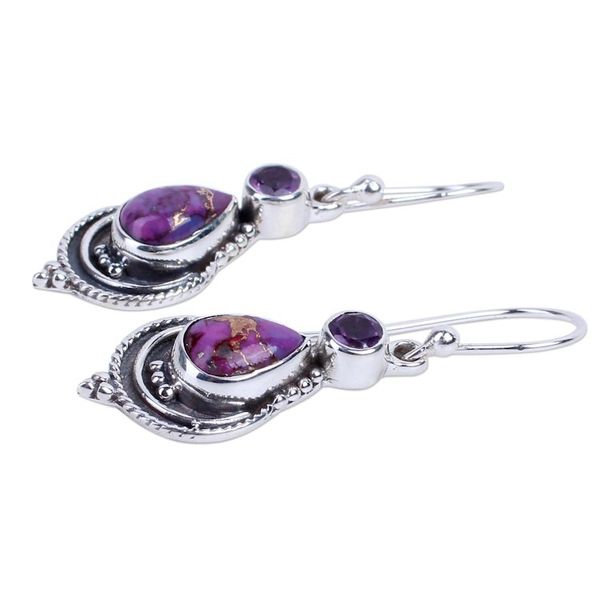 Alternate image for Silver Earrings with Amethyst and Composite Turquoise Mughal Lilac