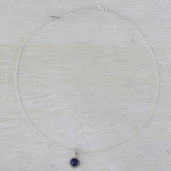 Alternate image for Lapiz Lazuli and Sterling Silver Pendant Necklace from India Blue Globe