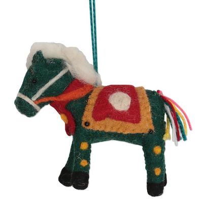 Alternate image for Set of 4 Embroidered Wool Felt Pony Ornaments with Fur Winter Ponies