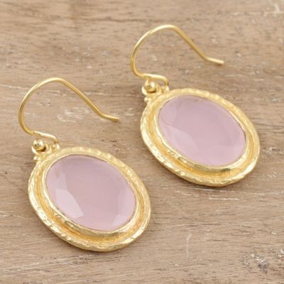 Alternate image for Gold-Plated Sterling Silver Rose Quartz Dangle Earrings Pink Flame