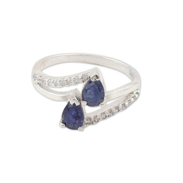 Alternate image for Cubic Zirconia Cocktail Ring with Faceted Sapphire Jewels Wise Splendor