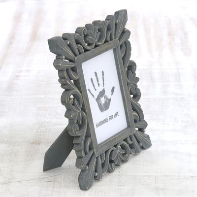 Alternate image for Dark Grey Distressed Hand Carved Mango Wood Photo Frame 5x7 Treasured Memories