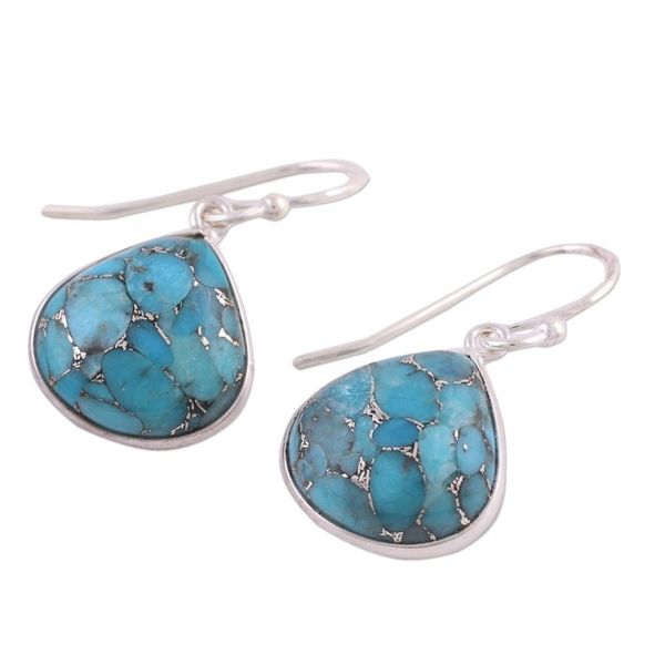 Alternate image for Sterling Silver and Composite Turquoise Earrings from India Dancing Soul