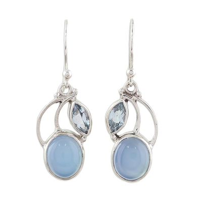 Alternate image for Sterling Silver Blue Topaz Chalcedony Dangle Earrings India Blue Fog