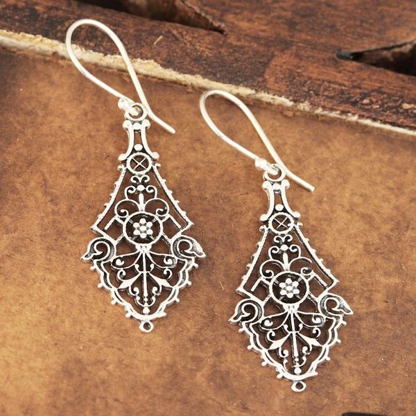 Alternate image for Openwork Sterling Silver Dangle Earrings Crafted in India Garden Gateway