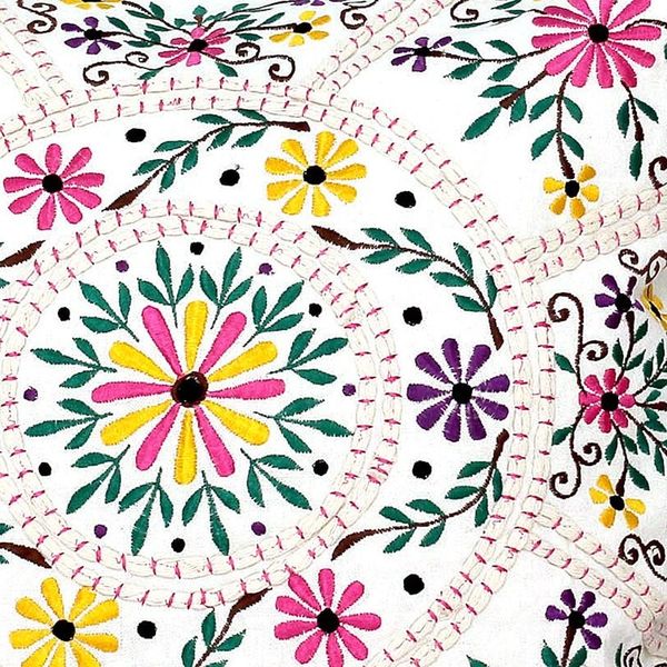 Alternate image for Bright Flower Embroidery White Cotton Cushion Covers Pair Floral Carousel