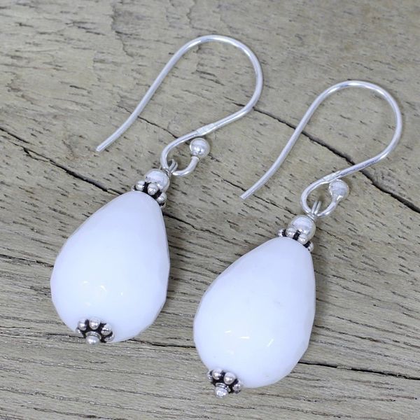Alternate image for Sterling Silver and White Agate Dangle Earrings from India Pure Wonder