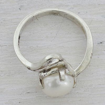 Alternate image for Artisan Crafted Cultured Pearl Single Stone Ring from India Lyrical Bliss
