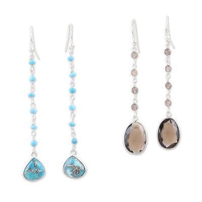 Alternate image for Set of 2 Composite Turquoise and Quartz Dangle Earrings Paradise of Glamour