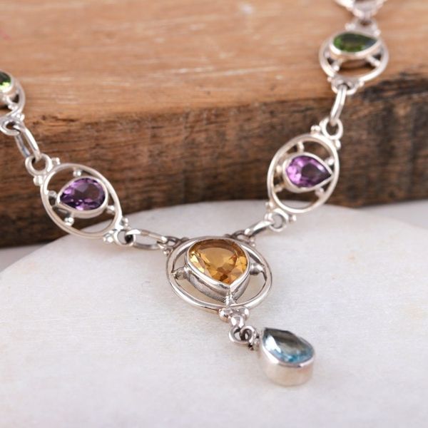 Alternate image for 12-Carat Multi-Gemstone Sterling Silver Link Y Necklace Vibrant Magic