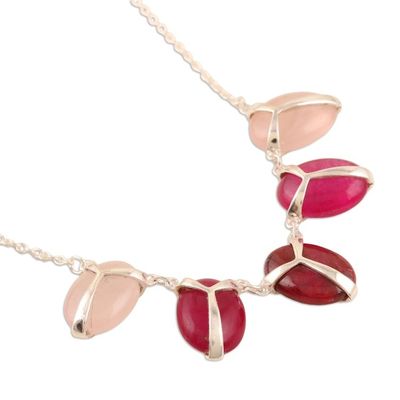 Alternate image for Indian Ruby and Rose Quartz Pendant Necklace Shades of Pink