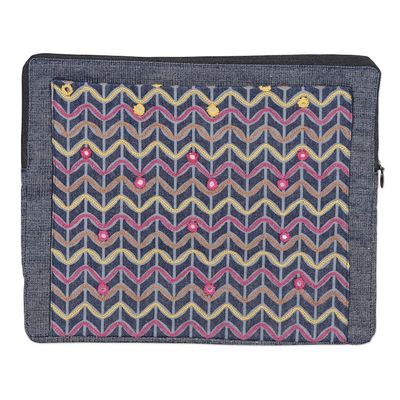 Alternate image for Cotton Tablet Sleeve in Navy and with Embroidered Details Navy Winds