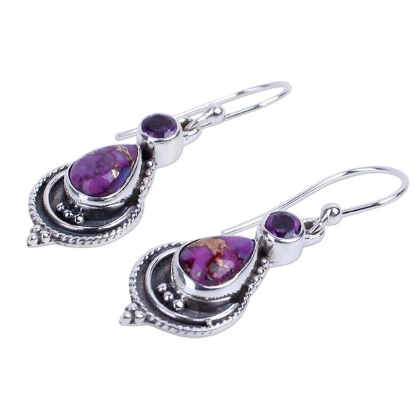 Alternate image for Silver Earrings with Amethyst and Composite Turquoise Mughal Lilac