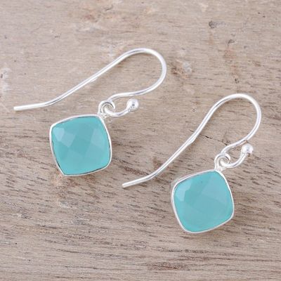 Alternate image for Faceted Aqua Chalcedony Dangle Earrings Sea Glass
