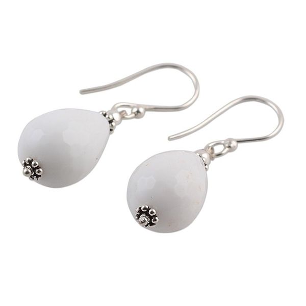 Alternate image for Sterling Silver and White Agate Dangle Earrings from India Pure Wonder
