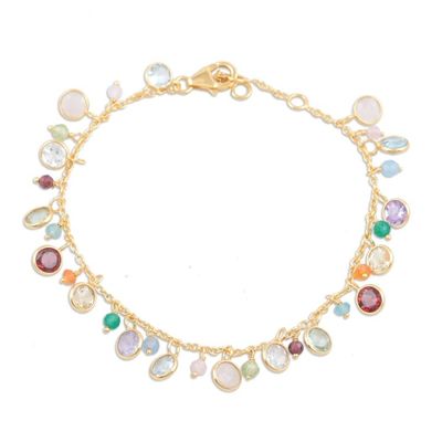 Alternate image for Handmade Gold-Plated Multi-Gemstone Charm Bracelet Rainbow Bubbles